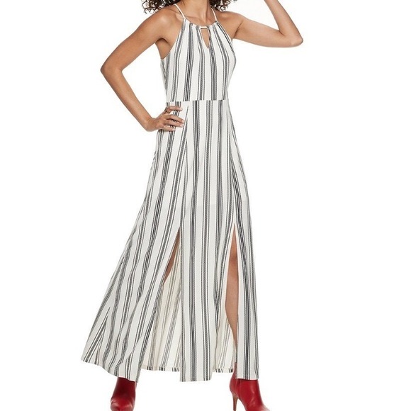 Candie's Dresses & Skirts - Candies Maxi Dress Womens XL White Black Striped Halter Keyhole Front Slits
